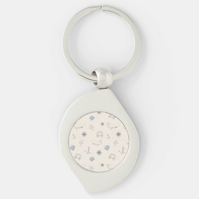 Nautiska havet swirl silverfärgad nyckelring (Framsidan)