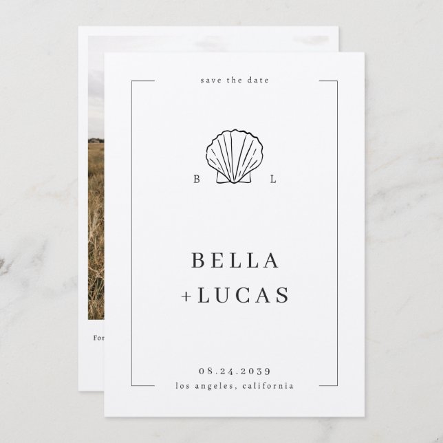 Nautiska kustskal Monogram QR-kod Bröllop Spara Datumet (Fram/baksida)