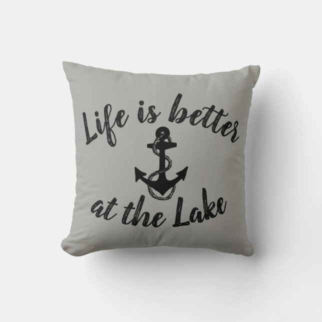 nautiska LIVET ÄR BÄTTRE VID SJÖN och ankare Kudde (Framsida)