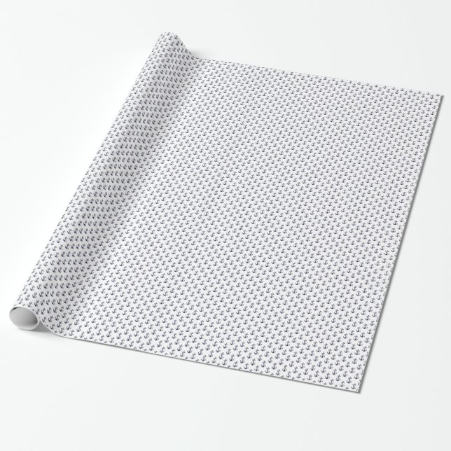 Nautiska Marinblåa Ankare, Vit Bakgrund Presentpapper (Utrullad)