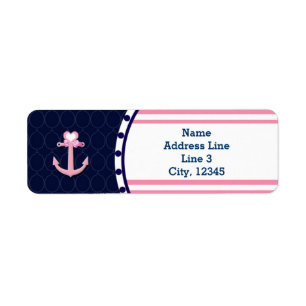 Nautiska Navy Blå Rosa Baby Shower Flicketiketter Returadress Etikett