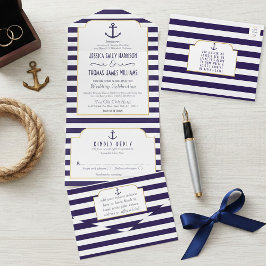 Nautiska Navy & Vita Stripe Anchor Bröllop