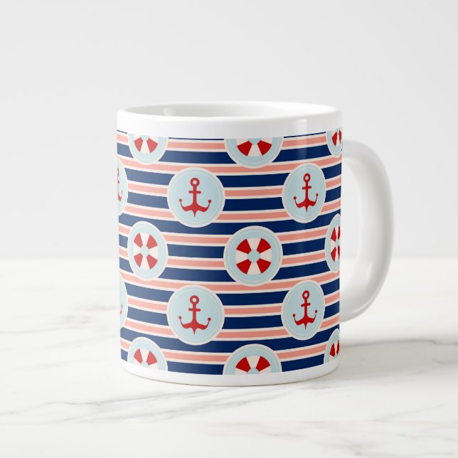 Nautiska Rand och punkter Mönster Jumbo Mugg (Framsida höger)