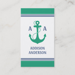 Nautiska randar med grönt ankrar monogramen visitkort