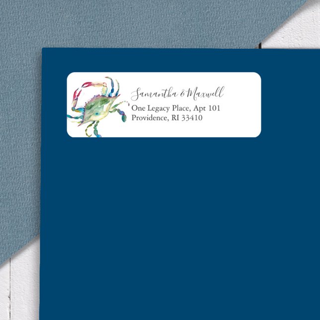 Nautiska Returetiketter för vattenfärgsCrab Returadress Etikett (Return address labels nautical watercolor blue crab art by Victoria Grigaliunas)