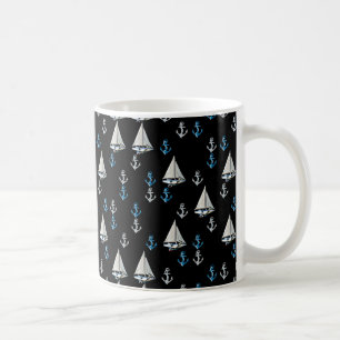 Nautiska segelbåtar och ankrar muggen kaffemugg