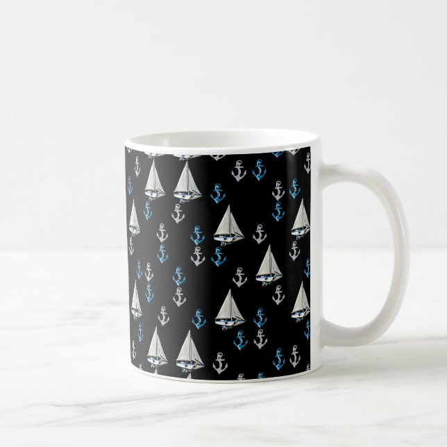 Nautiska segelbåtar och ankrar muggen kaffemugg (Höger)