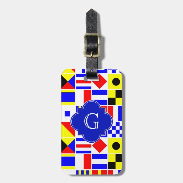 Nautiska signalflaggor Royal Quatrefoil Monogram Bagagebricka (Vertikal Framsida)