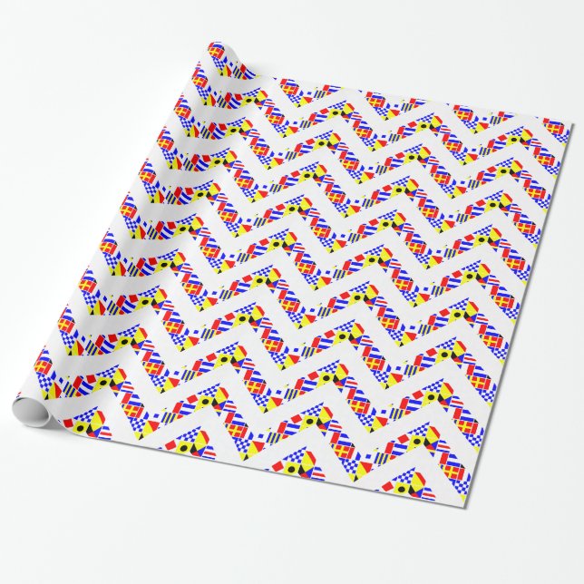 Nautiska signalflaggor Vit XL Chevron-mönster Presentpapper (Utrullad)