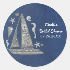 Nautiska Silverbåt & Strandprylar Elegant Fest Runt Klistermärke