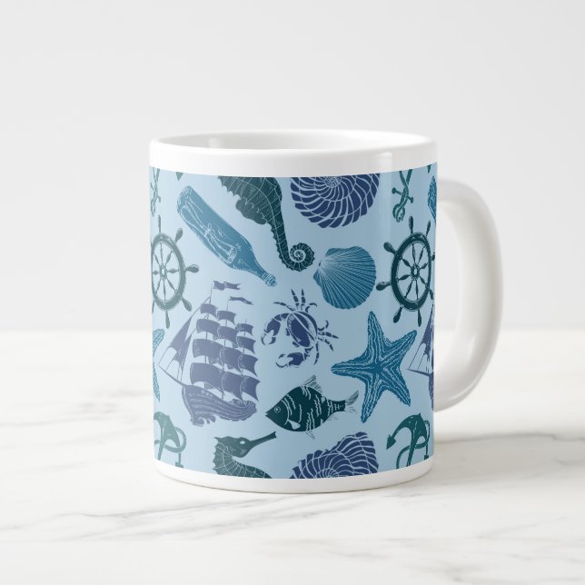 Nautiska skuggor av Blå Mönster Jumbo Mugg (Framsida höger)