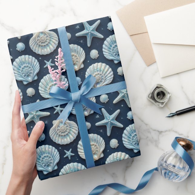 Nautiska snäckstjärna blå och vit  presentpapper (Gåvor)