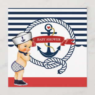 Nautiskt Ahoy är det en pojkebaby showerinbjudan Inbjudningar