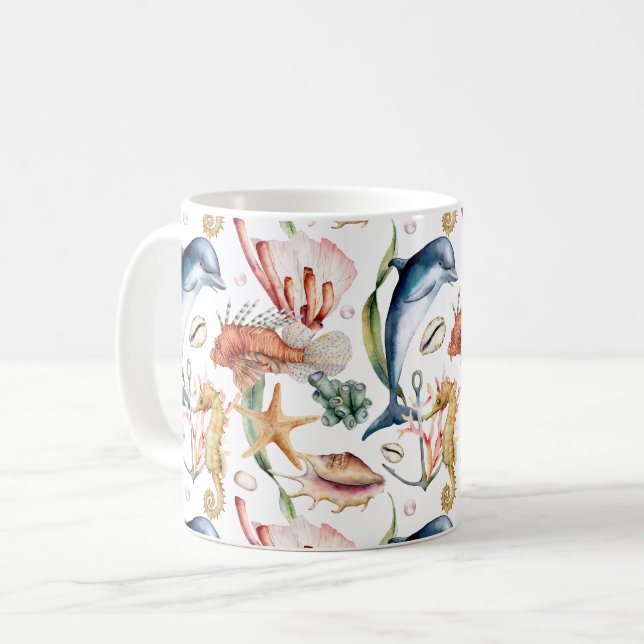 Nautiskt akvatiskt livsmönster kaffemugg (Framsida vänster)
