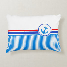 Nautiskt ankarblått vitt rand prydnadskudde