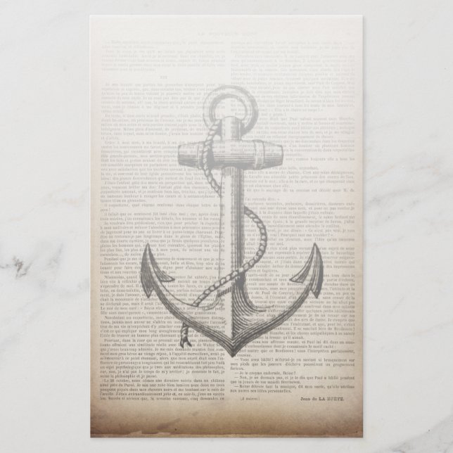 nautiskt ankare för sjöstrand, vintage brevpapper (Framsida)