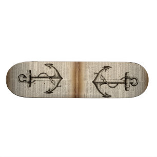nautiskt ankare för sjöstrand, vintage old school skateboard bräda 21,6 cm