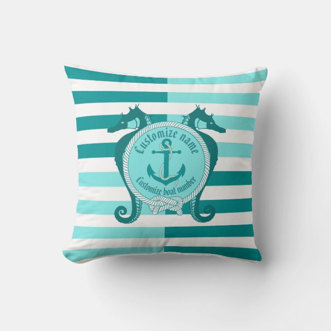 Nautiskt ankare/knot/seahorse/varmt Aqua Maine Kudde (Framsida)