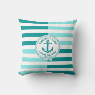 Nautiskt ankare/knut/anpassat namn -Aqua Marine/na Kudde