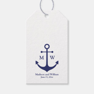 Nautiskt ankare marinblå vit anpassad monogram presentetikett