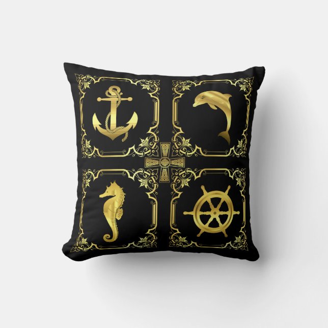 Nautiskt ankare/segelbåt/hjul/fyr/delfin+ kudde (Framsida)