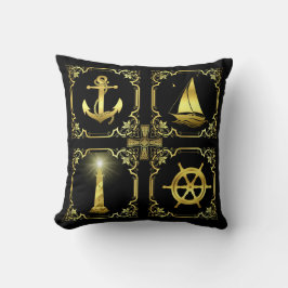 Nautiskt ankare/segelbåt/hjul/fyr guld kudde