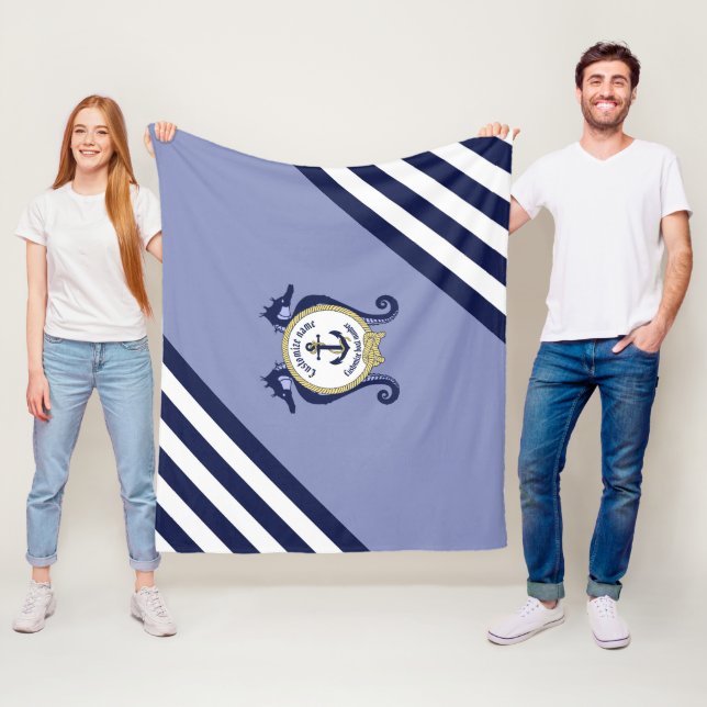 Nautiskt ankare/sjöfåglar/guld/anpassa namn thro fleecefilt (På plats)