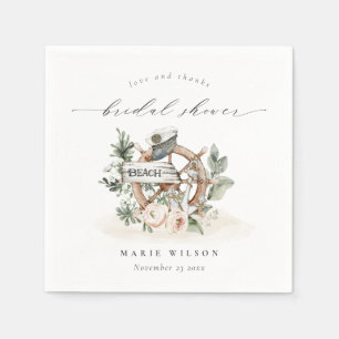 Nautiskt Ankarhjul Bladrik Blommig Bröllopsdusch Pappersservett