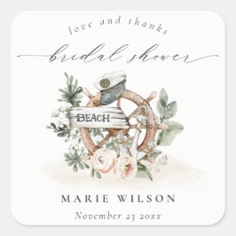 Nautiskt Ankarhjul Bladrik Bröllopsdusch Fyrkantigt Klistermärke