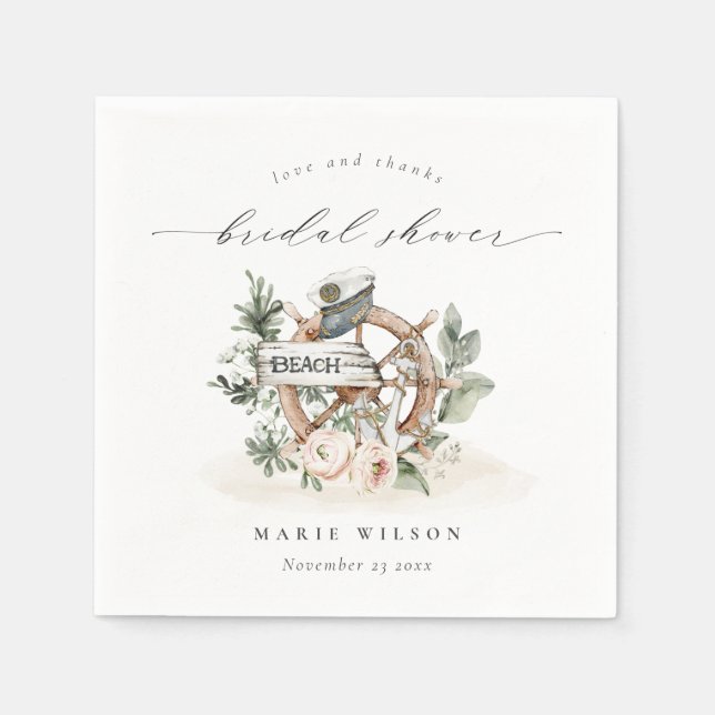 Nautiskt Ankarhjul Bladrik Bröllopsdusch Pappersservett (Framsidan)