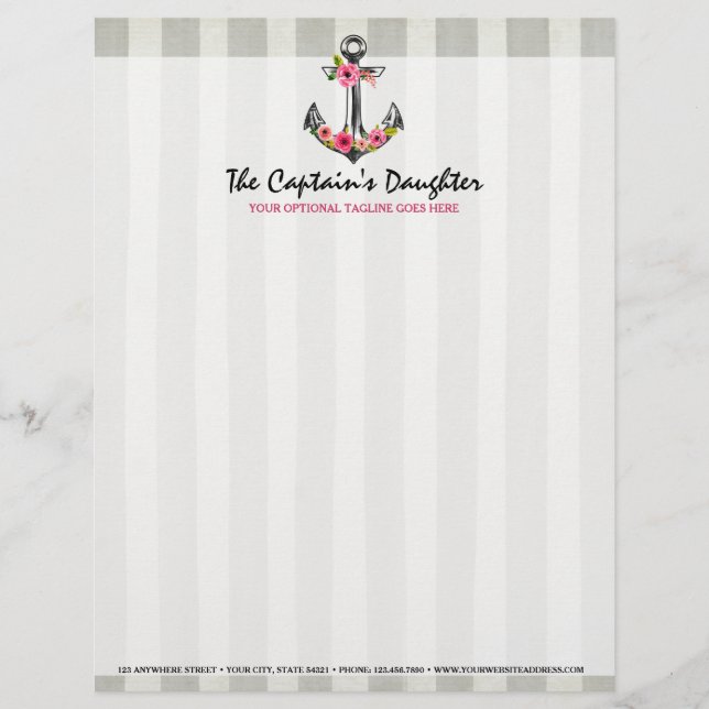 Nautiskt ankra boutiquen för vattenfärgrostranden brevhuvud (Framsida)