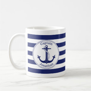 Nautiskt ankra den marinblåa kaptenpersonligen kaffemugg