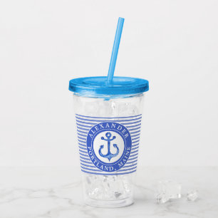 Nautiskt ankra den marinblåa personligen take away mugg