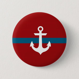 Nautiskt ankra emblem knäppas - marinblått & rö knapp