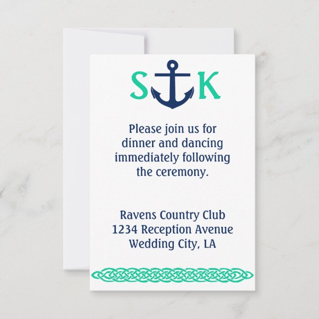 Nautiskt ankra krickan för bröllopinbjudanbilagan inbjudningar (Framsida)