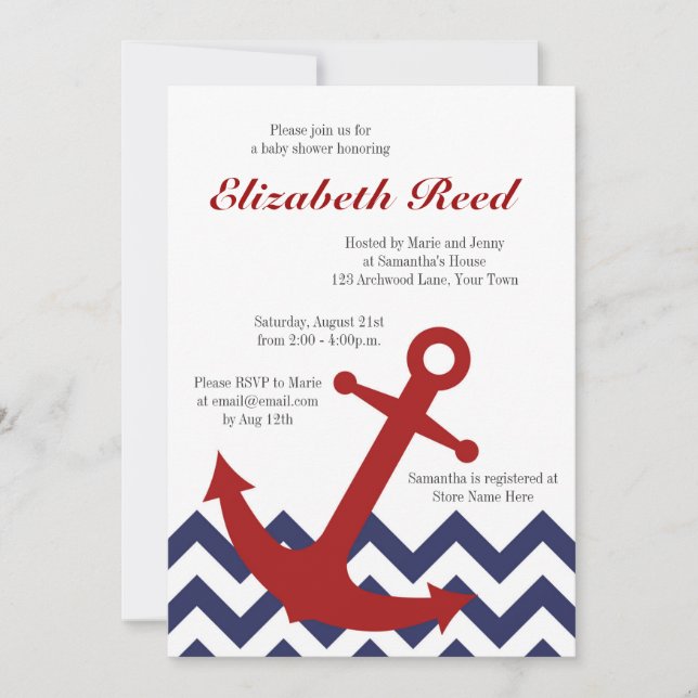 Nautiskt ankra på sparrehavbaby shower inbjudningar (Framsida)