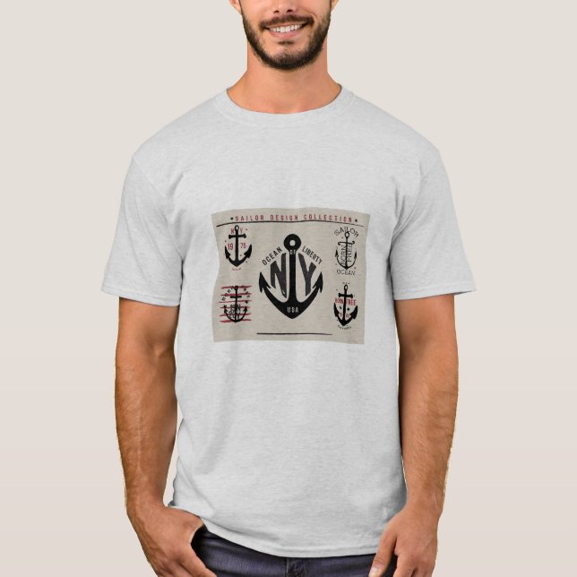 Nautiskt ankra traditionella färger för symboler t-shirt (Framsida)
