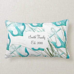 Nautiskt ankrar kust- tema för strandhavsjösida lumbarkudde