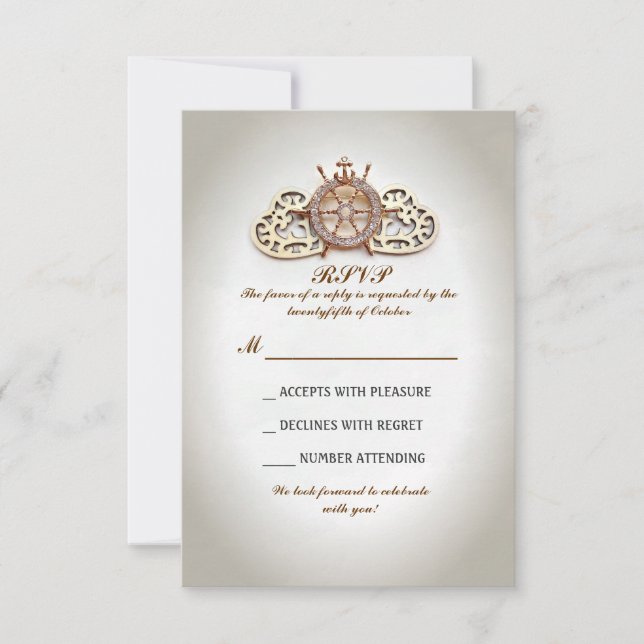 nautiskt båthjul och kärlek-hjärtan bröllop OSA (Framsida)