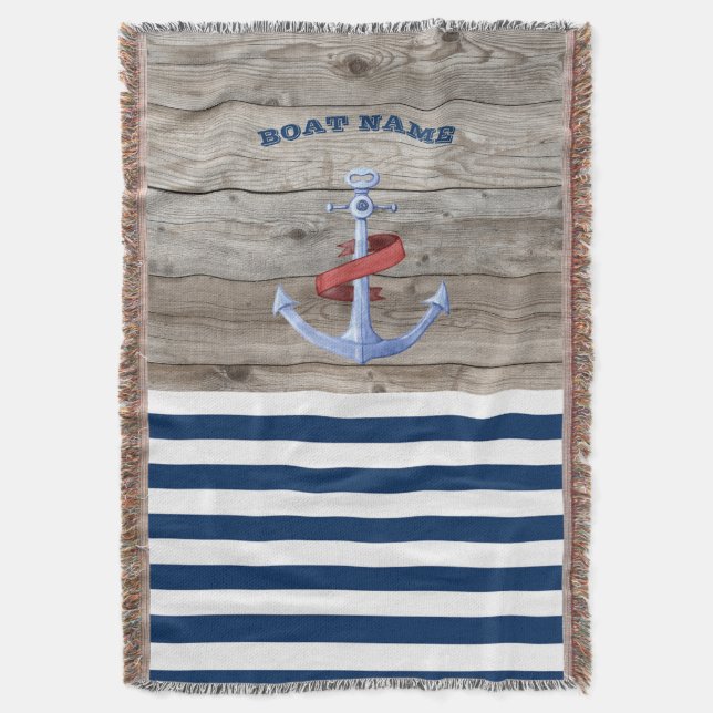 Nautiskt båtnamn, Ankar Navy Blå Sträckstickning Filt (Framsidan Vertikal)