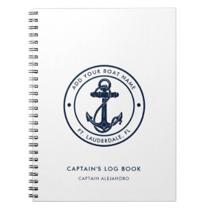 Nautiskt båtnamn Navy Blue Ankar Kaptenens Loggbok Anteckningsbok