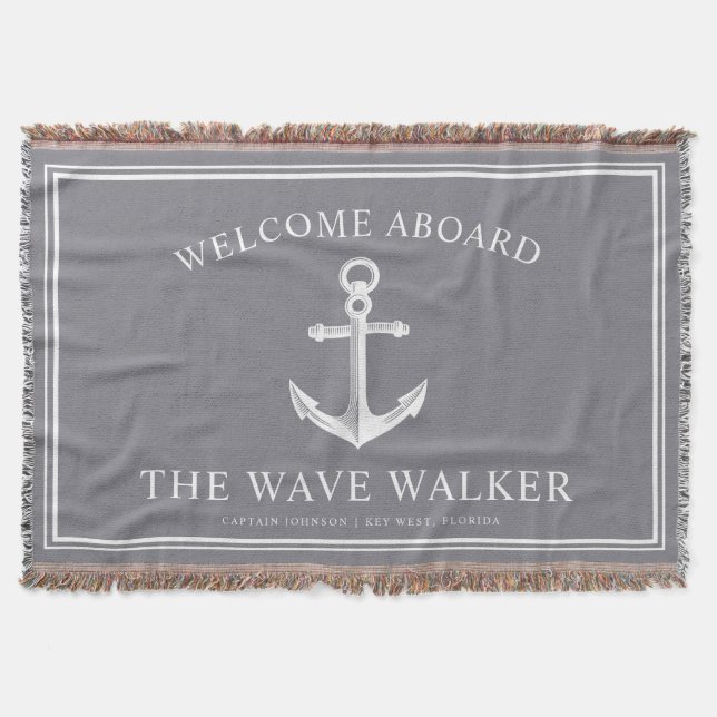 Nautiskt båtvälkomnande| Grått och vit Filt (Framsidan)