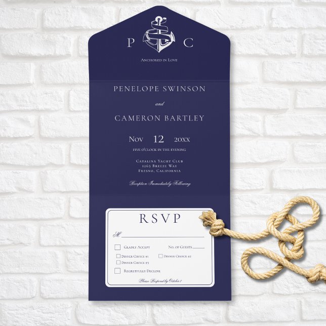 Nautiskt Blå & Vit Modern Middag (Nautical Blue & White Modern Dinner All In One Invitation)