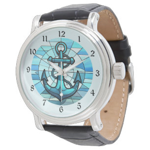 Nautiskt blåankarglasaktigt glas armbandsur