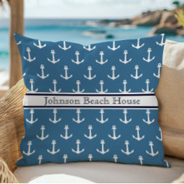 Nautiskt Blått Och Vitt Ankar Mönster Namn Kudde