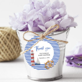 Nautiskt blått tack för babyskor gåvor etiketter