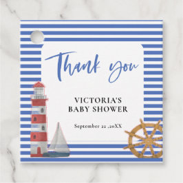 Nautiskt blått tack för babyskor gåvor etiketter