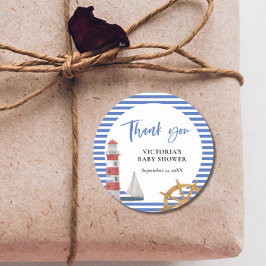 Nautiskt blått tack för babyskor runt klistermärke