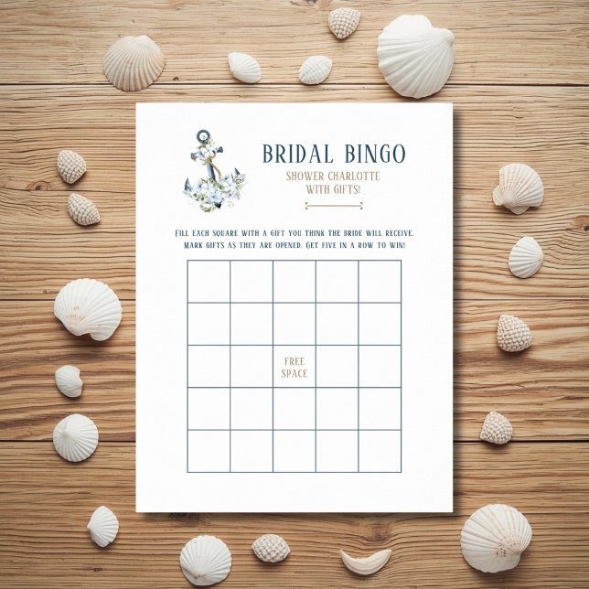 Nautiskt Bröllopsdusch Bingo Spelkort (Skapare uppladdad)