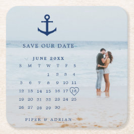 Nautiskt bröllopsfoto kalender Spara datumet Underlägg Papper Kvadrat